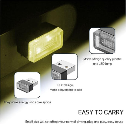 Dickno 4 PCS USB LED Car Interior Atmosphere Lamp, Portable Mini LED Night Light, Plug-in USB Interface Trunk Ambient Lighting Kit, Universal Vehicle Interior Accessories (Yellow)