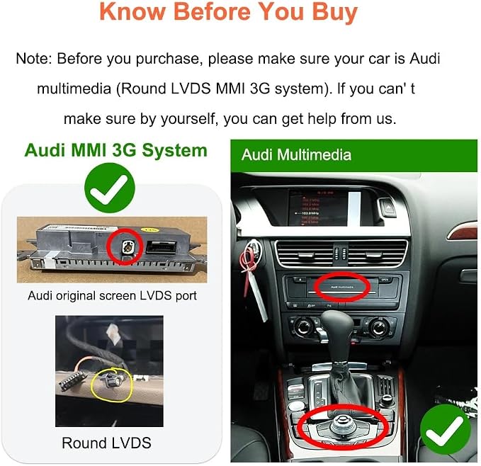 Wireless Carplay Android Auto Adapter for Audi A4 A5 Q5 S4 S5 2008-2018 | MMI 3G Retrofit Kit with Navigation, Music, Siri, OEM Knob Control, Camera Input