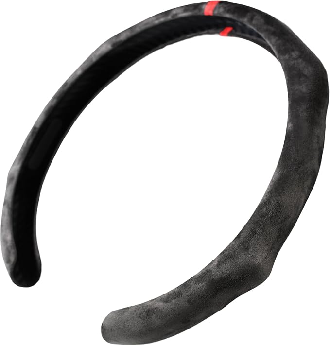 Quick Install Sporty Suede Leather Steering Wheel Cover with Red Top Trim Universal fit Any 14½" to 15" Car SUV Pickup Steering Wheel