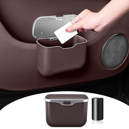 HOLDCY Car Trash Can, Waterproof Multi‑Functional Auto Trash Bin for Door/Console/Seat Back, Universal Vehicle Garbage Can for Car/Truck/SUV Drivers (Brown)
