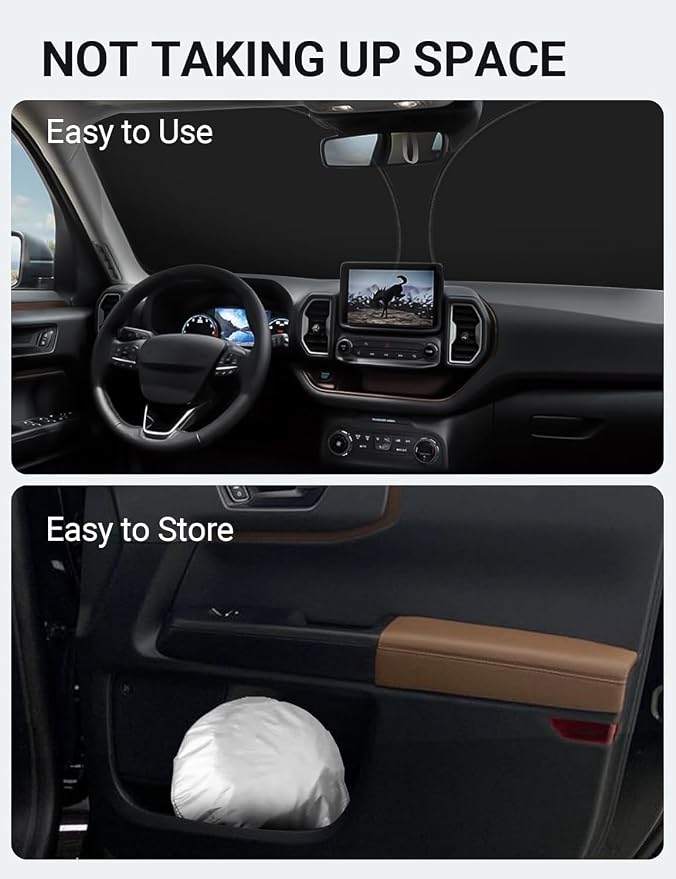 Proadsy 2026 Upgrade Windshield Sun Shade Custom Fit Ford Bronco Sport 2021-2025 2026 4-Layer Foldable Front Sunshade Protector Sun Visor Blocks UV Rays Keep Car Cooler