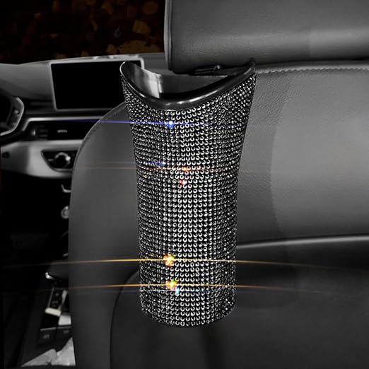Riloer Bling Car Trash Can Rhinestones Car Trash Can for WomenGlittering Vehicles Trash Can Designed for Small Folding Umbrella Car Trash Bin Black