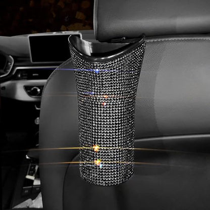 Riloer Bling Car Trash Can Rhinestones Car Trash Can for WomenGlittering Vehicles Trash Can Designed for Small Folding Umbrella Car Trash Bin Black