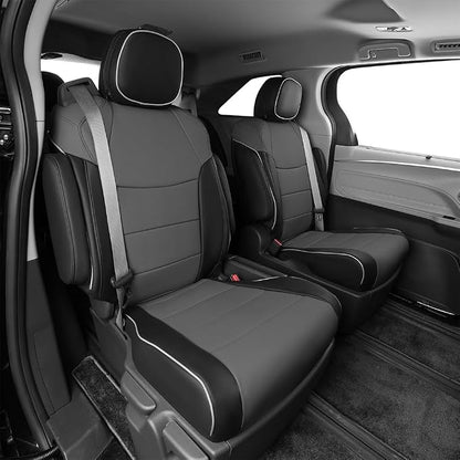 EKR Sienna Seat Covers for 2021-2026 Toyota Sienna XLE,XSE,Limited,Platinum,7 Seats,2nd Row Captain Chairs W/NO Legrest,Seat Covers Full Set for Cars-Leather(Black/Gray)