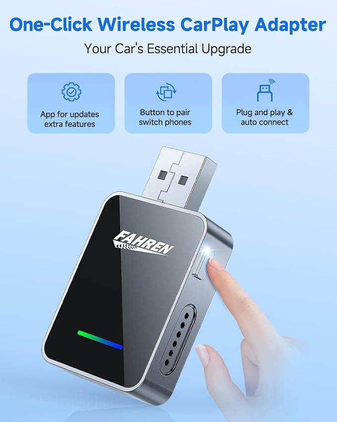 Wireless CarPlay Adapter for iPhone, A Thoughtful Upgrade for Your Drive – One-Touch User Switching, Fast & Stable Connection, Compatible with iOS 12 and Android 11, Converts Wired to Wireless