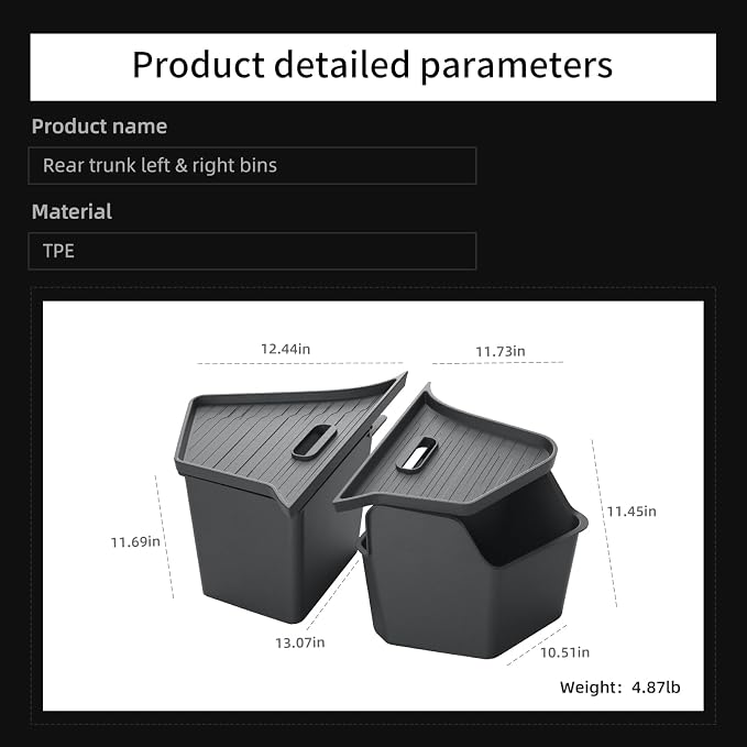 LUCKEASY Rear Trunk Storage Bins & Trunk Corner Up Storage Box for Tesla Model Y Juniper 2025 2026 Standard & Premium & Performance Cargo Side Box Accessories Black TPE