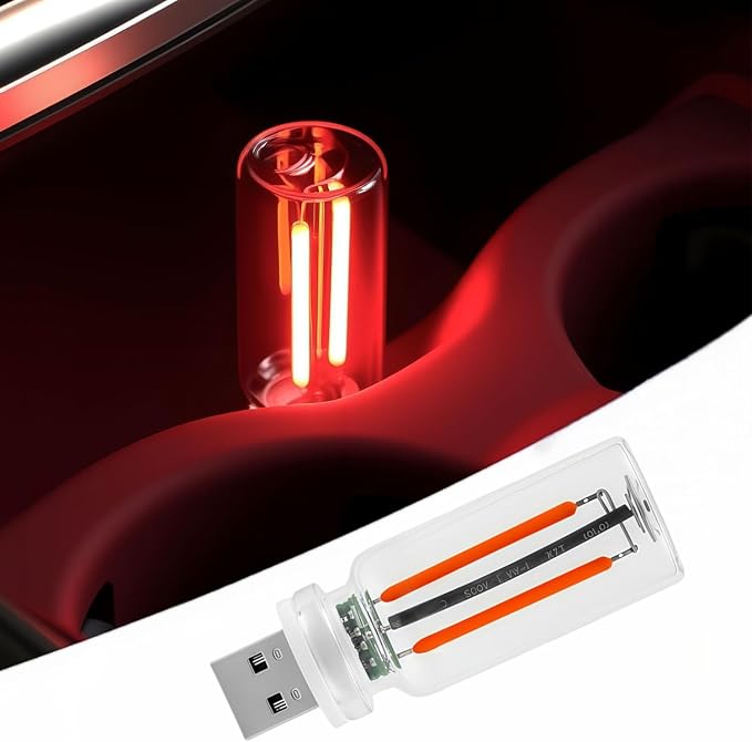 LED Car Interior Light, Touch Control USB Night Lamp, Retro Style Ambient Lighting for Auto, Bedroom, Desk (Red Light)
