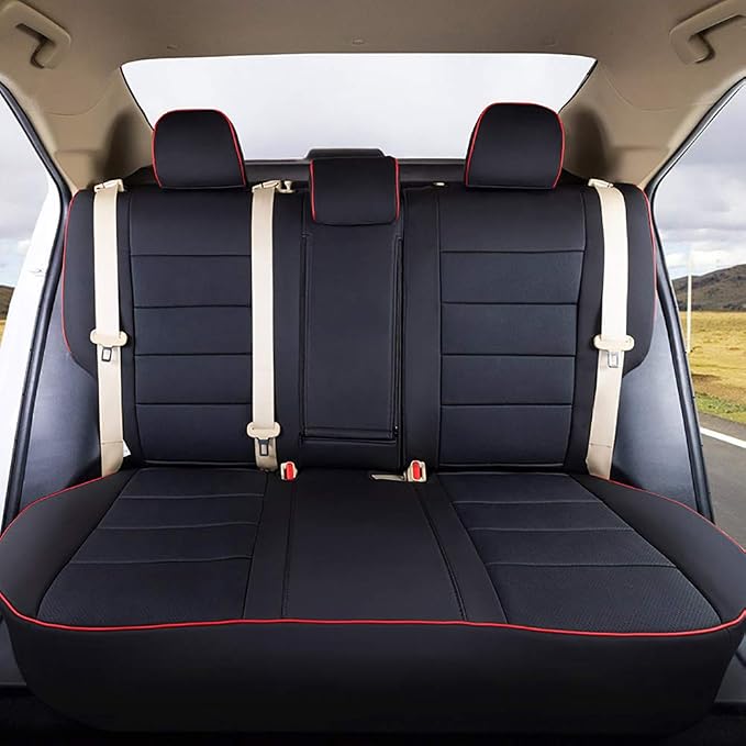 EKR Corolla Seat Covers Custom Fit for Toyota Corolla 2014 2015 2016 2017 2018 2019 L/LE Series Sedan,Leather Car Seat Cover Full Set for SUV-Faux Leather(Black with Red Trim)