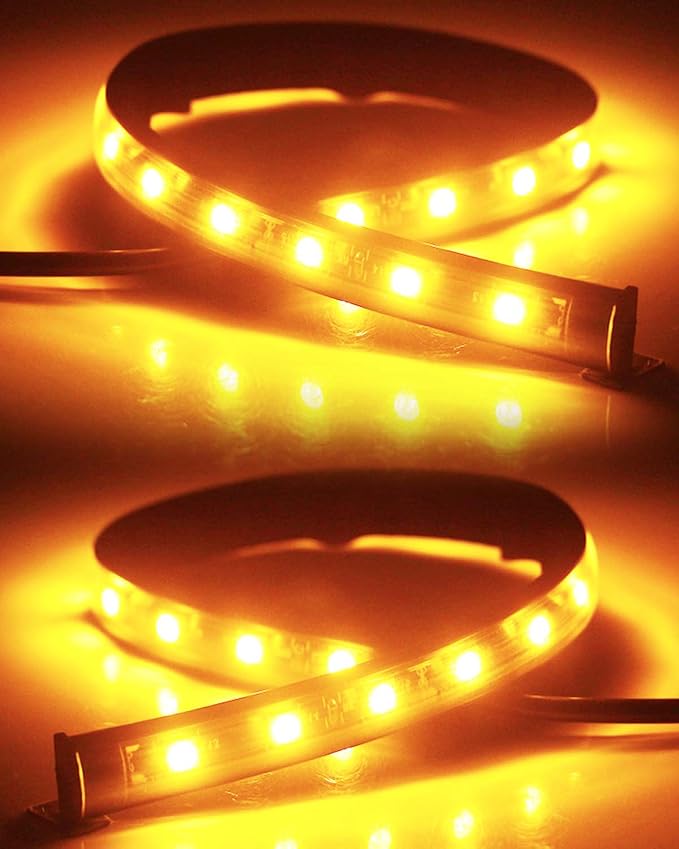 Keiurot 12V Led Light Strip 32CM Waterproof Led Light Strips for Cars Motorcycles Golf Cart Interior & Exterior Marine Boat Amber Led Strip Lights 12V 5050 18SMD,Pack of 4