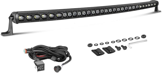 40 Inch Curved Light Bar Kit, AKD Part 210W OSRAM LED Black Series Single Row Light Bar w/Wiring Harness Spot Flood Combo Offroad Driving Slim Curve LED Lights for Trucks SUV UTV Can-am Bronco