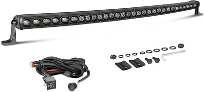 40 Inch Curved Light Bar Kit, AKD Part 210W OSRAM LED Black Series Single Row Light Bar w/Wiring Harness Spot Flood Combo Offroad Driving Slim Curve LED Lights for Trucks SUV UTV Can-am Bronco