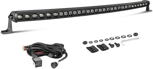 40 Inch Curved Light Bar Kit, AKD Part 210W OSRAM LED Black Series Single Row Light Bar w/Wiring Harness Spot Flood Combo Offroad Driving Slim Curve LED Lights for Trucks SUV UTV Can-am Bronco
