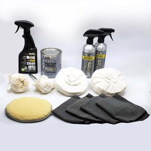 Flitz Car Buffing Kit (X-Large) - USA-Made Car Care Kits for Vehicles - Includes 2lbs Polish, 16oz Pre-Clean, Two 16oz Sealant, 1 Buffer, 4 Buff Balls & 4 Towels - Car Polishers and Buffers Kit