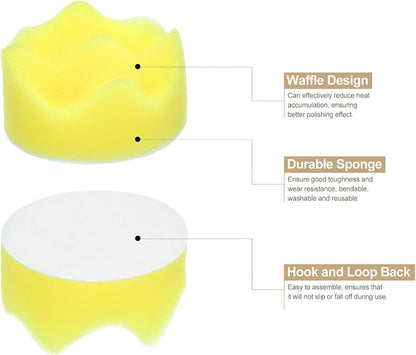 HARFINGTON 3pcs Buffing Sponge Pads 2" Polishing Wheel Waffle Finishing Grip Pad Car Buffer Polisher with Hook and Loop Back for Car Detailing Polishing Waxing, Yellow