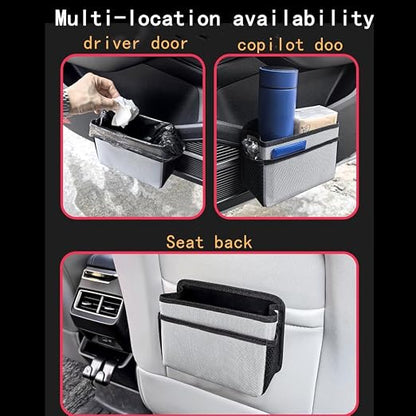 Car Trash Can, Foldable Multifunctional Hanging Storage Box Trash Can with a Roll of Garbage Bag, Multi Pocket Design Suitable for Car, Home, and Office Car Trash Cans (Beige)