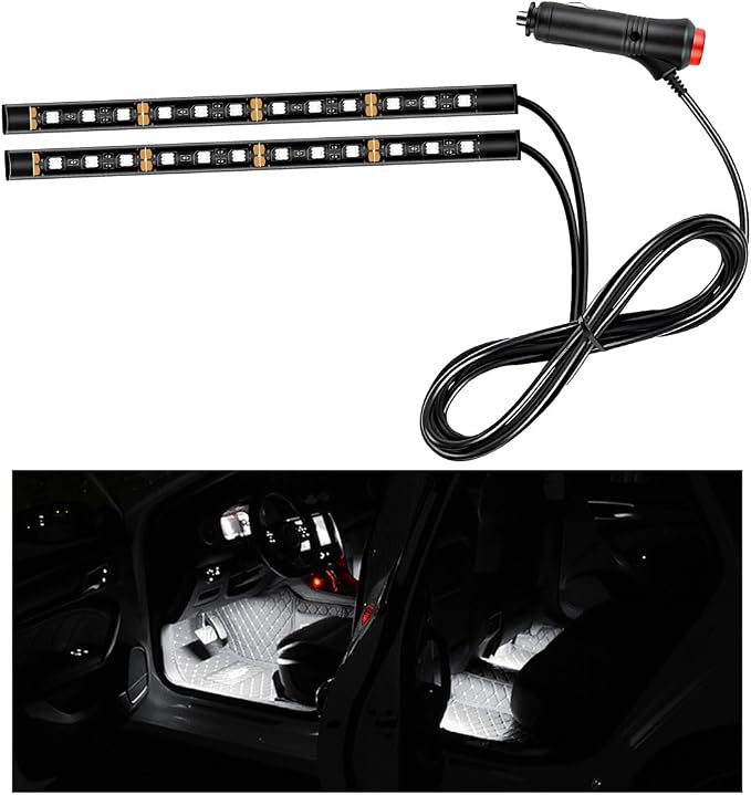 Ohleats Car LED Strip Light, 24 LED RGB Auto Interior Atmosphere Lights, Cigarette Lighter Under Dash Ambient Night Light, Interior Decorative Lamp Lighting Kit Car Accessories (White)