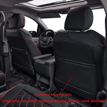 EKR Sienna Seat Covers for 2021-2026 Toyota Sienna Limited,Platinum,2nd Row Captain Chairs with Legrest 7 Seats,Automotive Seat Covers,Car Seat Cover Full Set,Leather (Black with Red Piping)