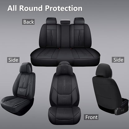 NS YOLO Universal Fit Full Coverage Leather Car Seat Covers for Cars,SUVs and Pick-up Trucks, Car Seat Protector,Automotive Seat Covers Full Set,Car Seat Cushion,Black Seat Cover for 5 Seats