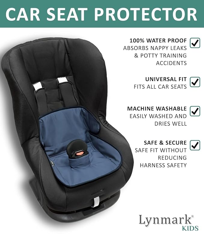 Lynmark® Potty Training Car Seat Protector Cover - Waterproof Soft Piddle Pads for Toddlers and Baby Carseat - Travel-Friendly Universal Washable Liner Mat for Spills, Nappy Leaks, Accidents - Navy