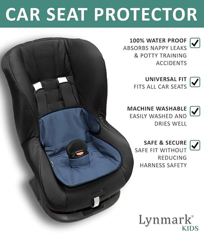Lynmark® Potty Training Car Seat Protector Cover - Waterproof Soft Piddle Pads for Toddlers and Baby Carseat - Travel-Friendly Universal Washable Liner Mat for Spills, Nappy Leaks, Accidents - Navy