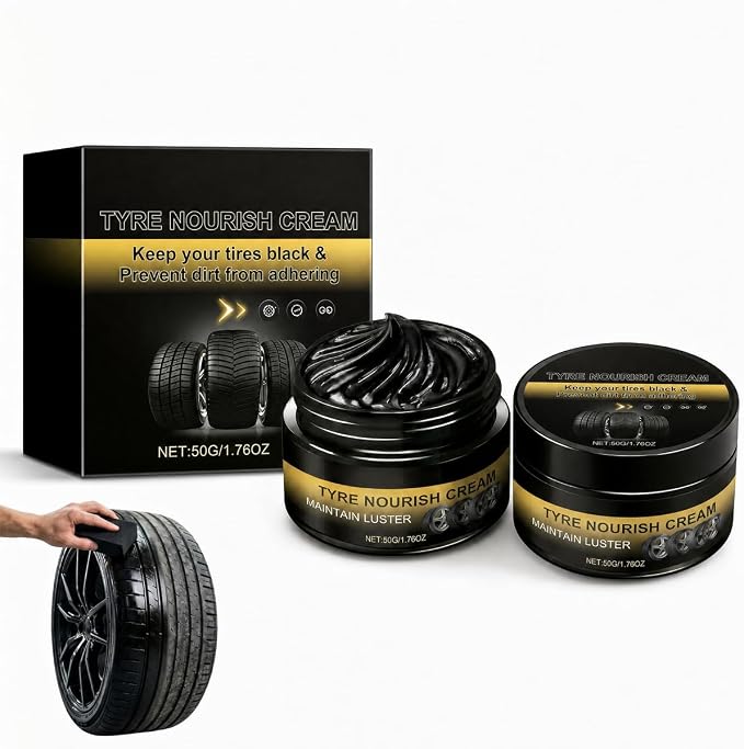 Tyre Nourish Cream, Long-Lasting Tire Shine Gel & Tire Polishing Paste for Deep Black Gloss, Waterproof Tire Coating Paste with UV Protection for Car & Motorcycle Care (2PCS)