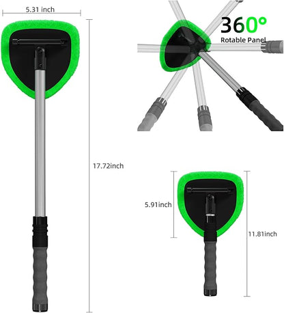 Windshield Cleaner Tool with Extendable Aluminum Handle (Up to 19.7"), Streak-Free Auto Glass Cleaning Kit with 4 Thick Microfiber Pads & Spray Bottle, Inside Window Defogger Accessories