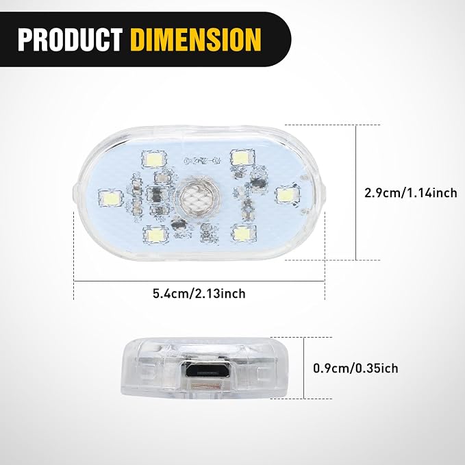 Nilight Wireless Magnetic LED Interior Lights, 2 PCS White USB Rechargeable Universal Mini Sticky Footwell Ambient Atmosphere Reading Lamp with Touch Sensor, Portable Night Lighting for Car Truck