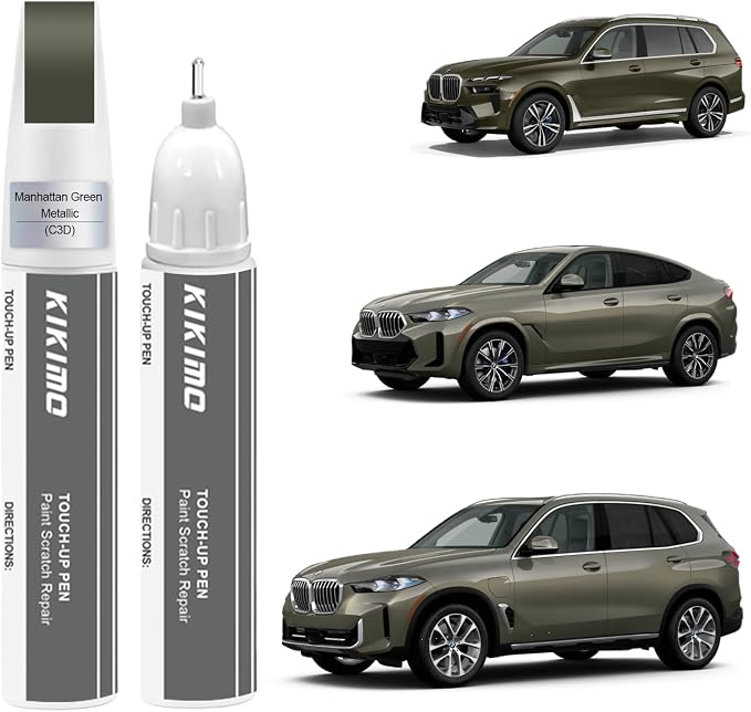 KIKIMO for BMW Touch Up Paint(Manhattan Green Metallic(C3D)), Car Paint Repair Kit for BMW, 2 In 1 Scratches Repair with Pen Tip and Brush, Color-Matched for Quick & Easy Fix