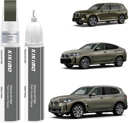 KIKIMO for BMW Touch Up Paint(Manhattan Green Metallic(C3D)), Car Paint Repair Kit for BMW, 2 In 1 Scratches Repair with Pen Tip and Brush, Color-Matched for Quick & Easy Fix