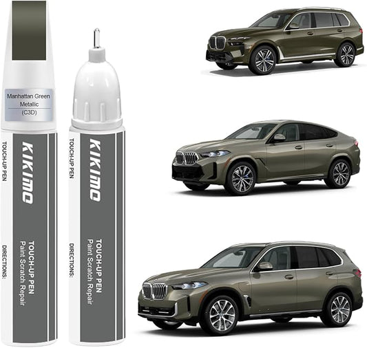 KIKIMO for BMW Touch Up Paint(Manhattan Green Metallic(C3D)), Car Paint Repair Kit for BMW, 2 In 1 Scratches Repair with Pen Tip and Brush, Color-Matched for Quick & Easy Fix