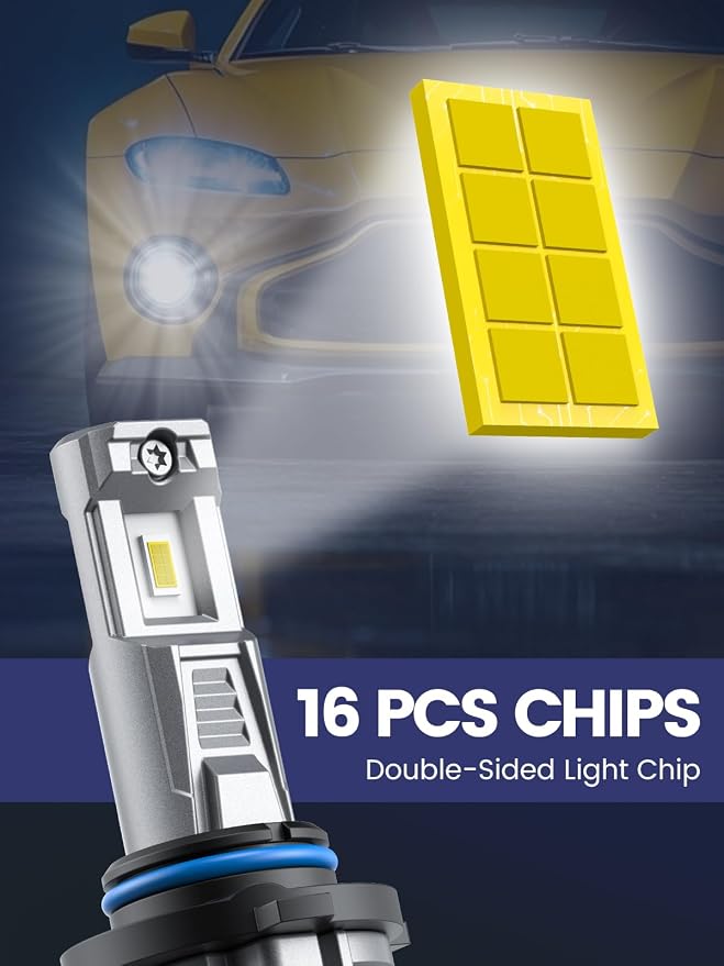 9005/HB3 LED Bulbs, High Beam, Fanless, Plug and Play, Pack of 2 | 30000LM Brightness, 6500K Cool White, 50,000+ Hour Lifespan, Fanless, 1:1 Mini Size, 6063 Aluminum, IP67 Waterproof