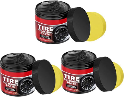 Tire Polishing Paste, Car Tire Shine with Sponge Anti Crack Care Cream for Restore T𝐢r𝐞s Shine (3pcs)