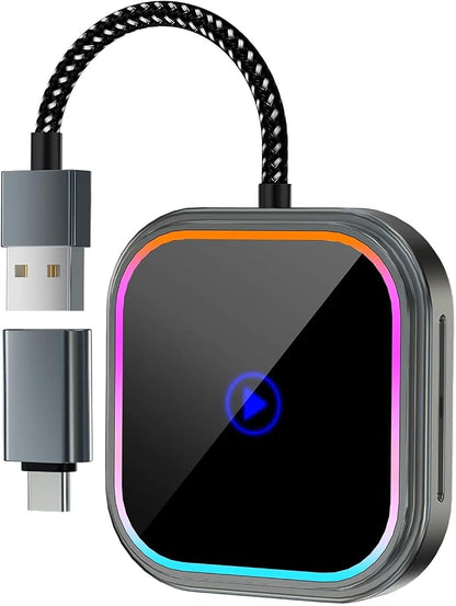 2-in-1 Wireless CarPlay Adapter, for Android Auto to CarPlay Converter Plug-and-Play Supports Original Car Controls with USB-A and USB-C Connectors