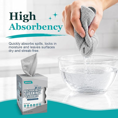 UNIMADE Microfiber Cleaning Cloth, 75 Sheets Microfiber Towels for Cars Commercial Grade Washcloths Lint-Free Bulk Shop Towel Cleaning Rags for Household Restaurant Garage Housekeeping, 11"x 9", Grey