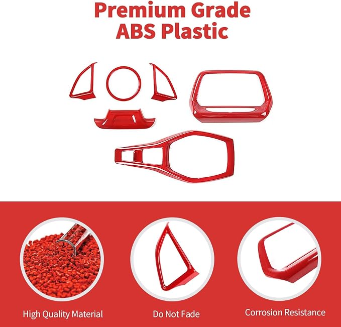 6PCS Full Set Interior Trim Kit Fit for 2016-2023 Chevy Camaro SS ZL1 3LT, Center Console Navigation GPS Screen Panel Frame Gear Shift Cover Trim(Red, for 8" Screen)