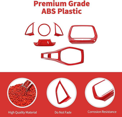 6PCS Full Set Interior Trim Kit Fit for 2016-2023 Chevy Camaro SS ZL1 3LT, Center Console Navigation GPS Screen Panel Frame Gear Shift Cover Trim(Red, for 8" Screen)
