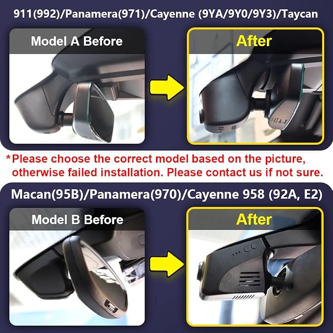 Fitcamx 4K Dash Cam Suitable for Porsche 911 992 Cayenne 9YA 9Y0 9Y3 Panamera 971 Taycan (Model A), OEM Look, 2160P UHD Video, Built-in WiFi & APP, Loop Recording, Parking Sensor, 64GB Card