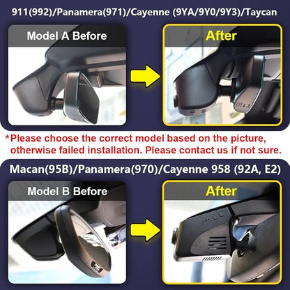 Fitcamx 4K Dash Cam Suitable for Porsche Macan 95B Panamera 970 Cayenne 958 92A E2 (Model B), OEM Factory Look, 2160P UHD Video, Built-in WiFi & APP, Loop Recording, G-Sensor, Easy to Use, 64GB Card