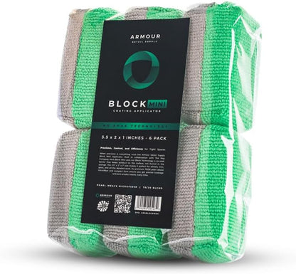 Armour Detail Supply - Block Mini Coating Applicator - Professional Microfiber Car Detailing Pads for Precise Ceramic Coating, Graphene, and Trim Restoration - 6 Pack