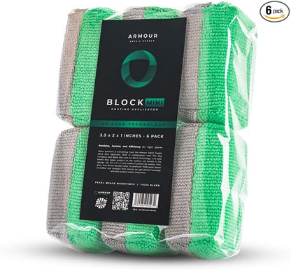 Armour Detail Supply - Block Mini Coating Applicator - Professional Microfiber Car Detailing Pads for Precise Ceramic Coating, Graphene, and Trim Restoration - 6 Pack
