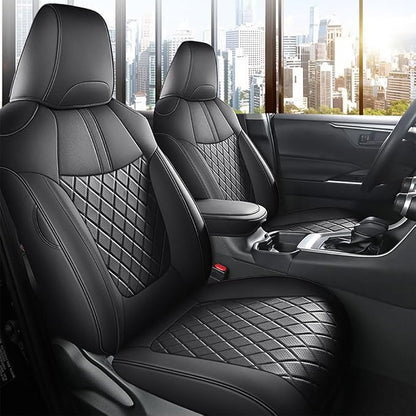 Custom Fit RAV4 Hybrid Car Seat Covers for Select Toyota RAV4 Hybrid (Not for 2019-2025 Hybrid/Prime SE,XSE) 2019 2020 2021 2022 2023 2024 2025 - Full Set,Leather (Black Check)
