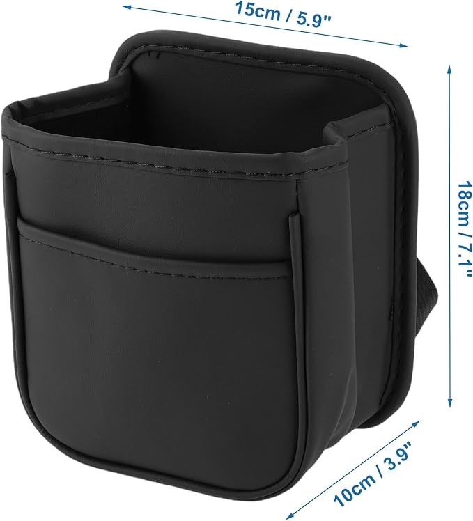 Car Trash Can Portable and Hanging 5.9" Length 3.9" Width 7.1" Height Trash Bin Faux Leather Black 1 Pcs