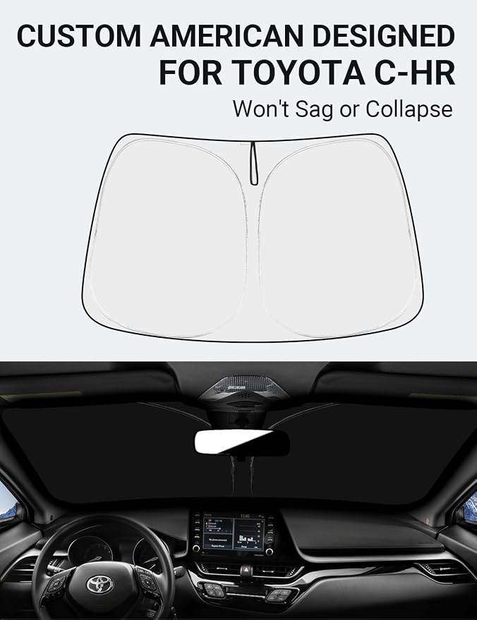 Proadsy 2026 Upgrade Front Windshield Sun Shade Foldable Sunshade Protector Custom Fit 2018-2022 CH-R C-HR CHR, XLE Premium CUV Winter Accessories