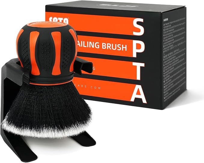SPTA Ultra Soft Detailing Brush, Car Detail Brush, Orange Handle XL Synthetic Brush - Ultra Soft Bristles, Comes with Storage Rack, Covers Large Area Inside or Outside Vehicles