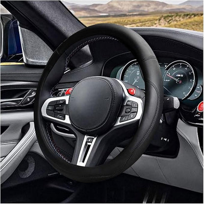 LAINLOY 14.5"-15" Car Steering Wheel Cover, Microfiber Leather Cover, Anti-Slip Breathable Steering Wheel Decoration, Universal Steering Wheel Accessories for Diverse Cars (Black)