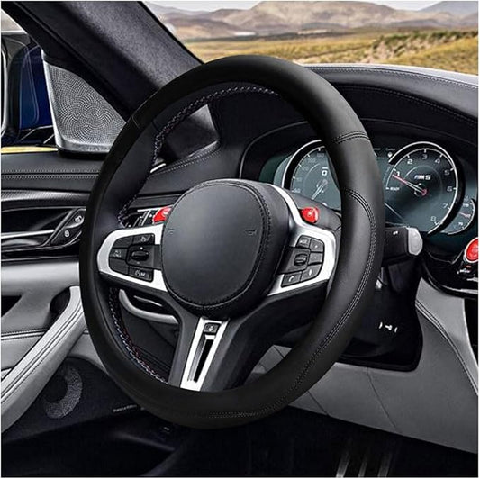LAINLOY 14.5"-15" Car Steering Wheel Cover, Microfiber Leather Cover, Anti-Slip Breathable Steering Wheel Decoration, Universal Steering Wheel Accessories for Diverse Cars (Black)