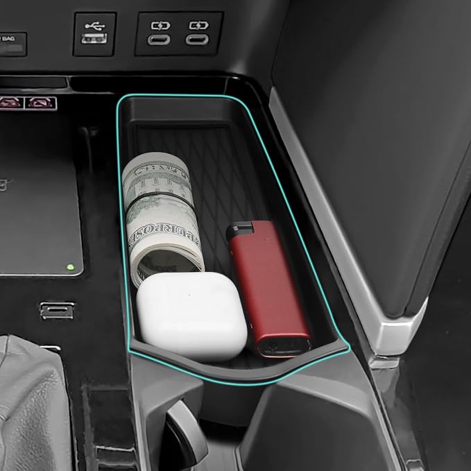2PCS Wireless Charging Anti-Slip Mat & Center Console Organizer Compatible with Toyota 2025 2026 Camry Accessories Silicone & ABS Plastic Material Console Secondary Storage Box