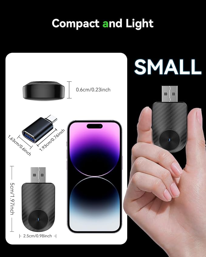 2026 Upgrade Android Auto Wireless Adapter – Mini Dongle Converts OEM Wired to Wireless, Plug & Play USB-A/C, 5GHz Stable Connection, Compatible with Cars (2016+) & Phones 11+