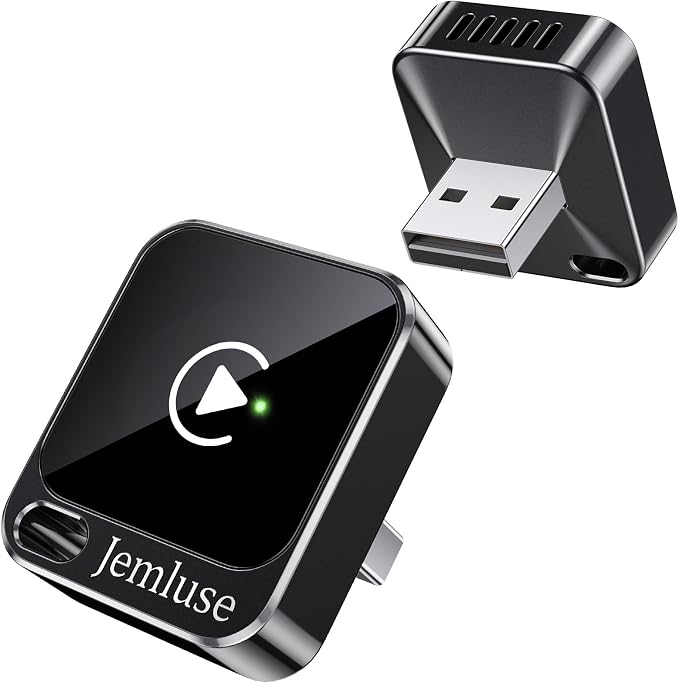 Jemluse Wireless CarPlay Adapter for Apple - Mini Size, Fast Stable Connection Convert Wired to Wireless Car Play Dongle for iPhone iOS 10+, Plug & Play for Cars from 2016+ w/USB-C(Onyx)