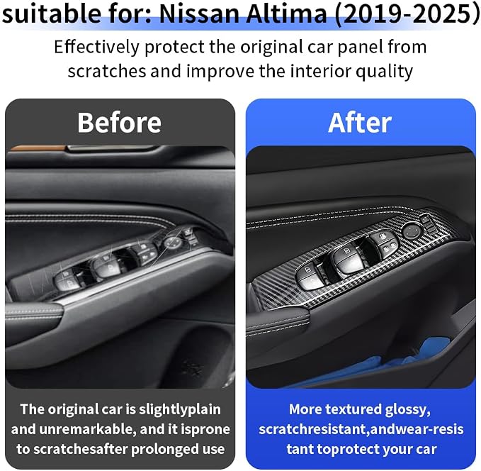 Car Door Power Window Lift Switch Protection Decor Panel for Nissan Altima 2019 2020 2021 2022 2023 2024 2025 2026 Auto Interior Accessories Armrest Side Pull Handle Trim Cover Carbon Fiber Style Kit